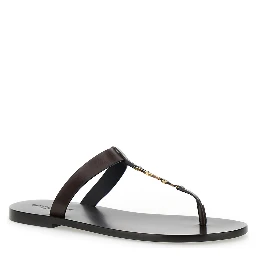 Cassandre Brown Flat Sandals with a T-Strap in Leather Woman