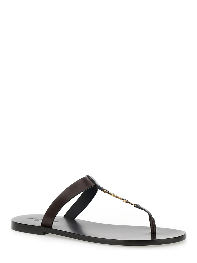 Cassandre Brown Flat Sandals with a T-Strap in Leather Woman alternative