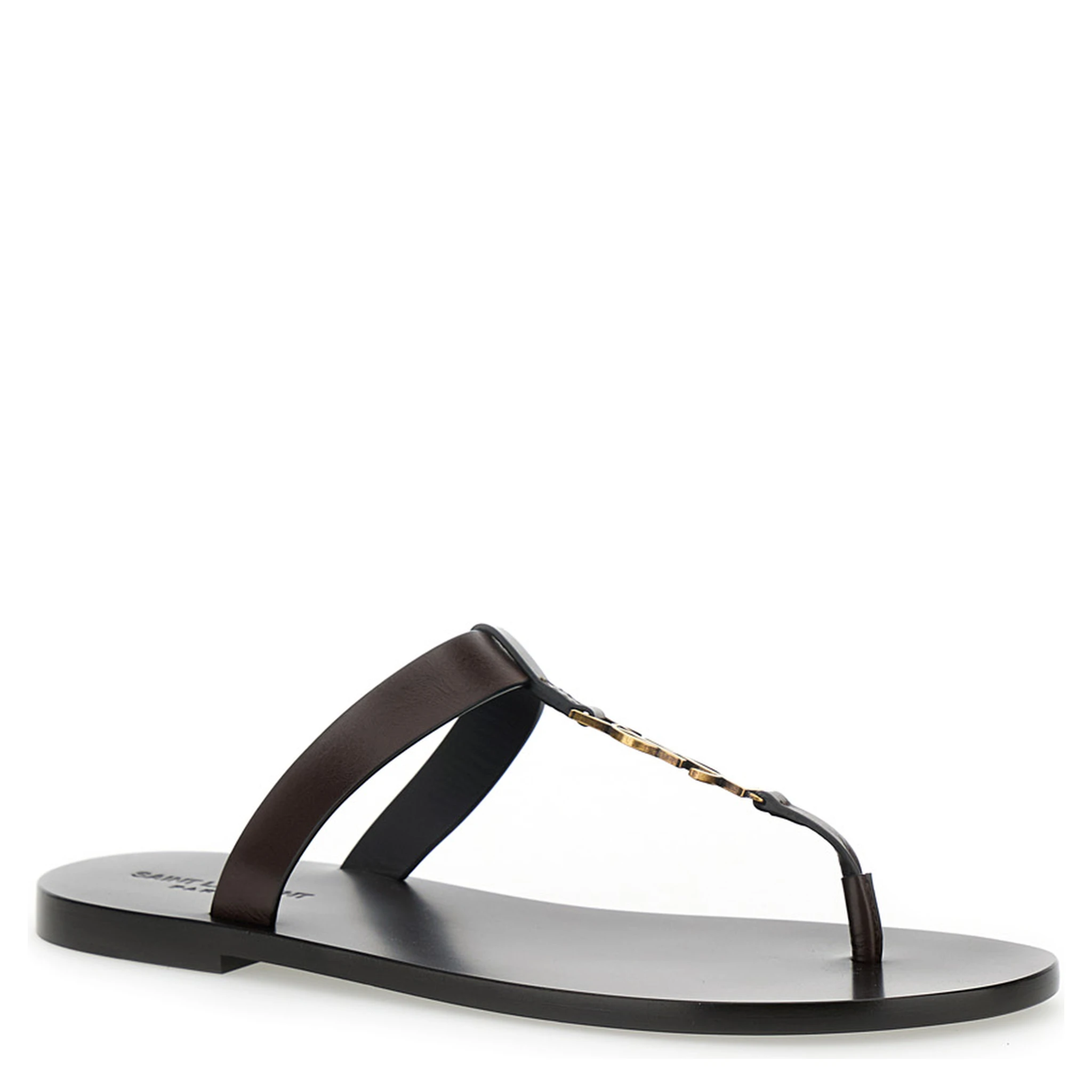 Cassandre Brown Flat Sandals with a T-Strap in Leather Woman
