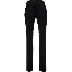 بنطال رجالي أسود مصمم خصيصًا من الصوف مع أزرار أمامية