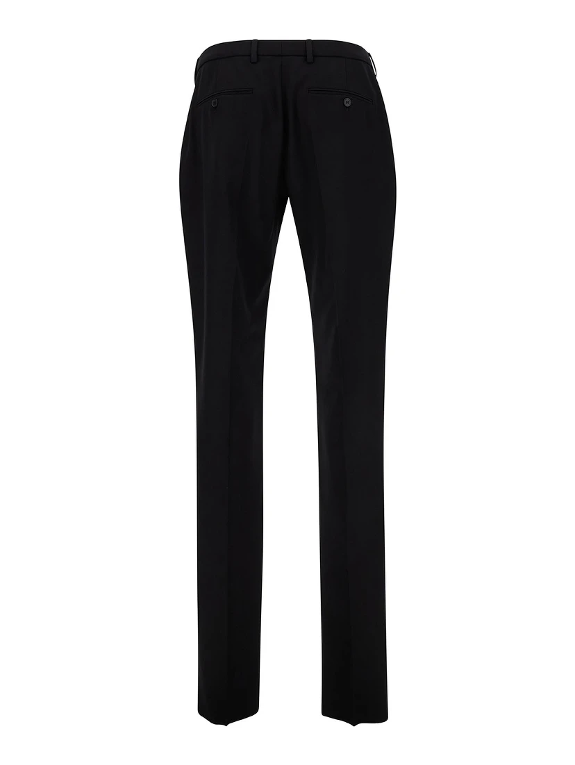 بنطال رجالي أسود مصمم خصيصًا من الصوف مع أزرار أمامية