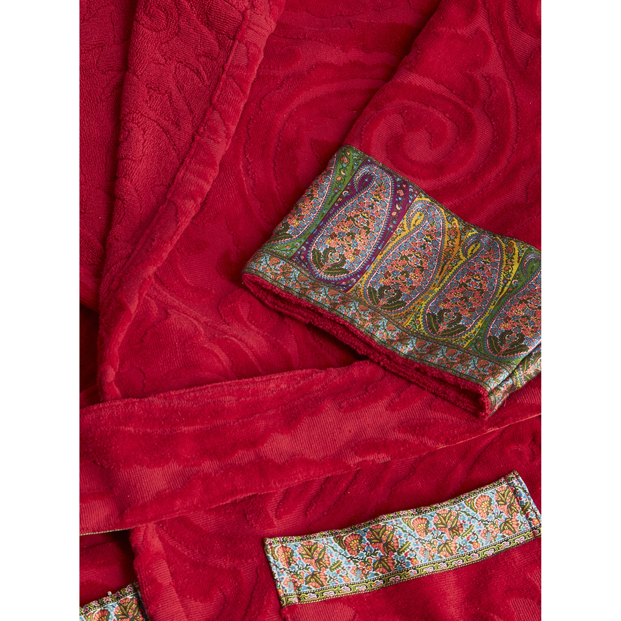 New Tradition Red Hooded Bath Robe with Ornamental Print Etro Home
