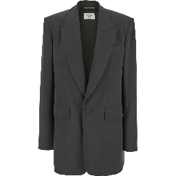 Grey Single-Breasted Jacket with Peak Revers in SIlk Woman