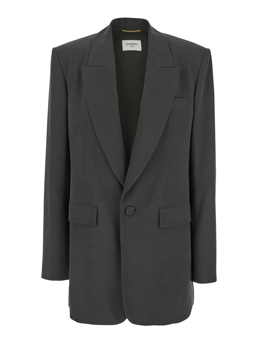 Grey Single-Breasted Jacket with Peak Revers in SIlk Woman