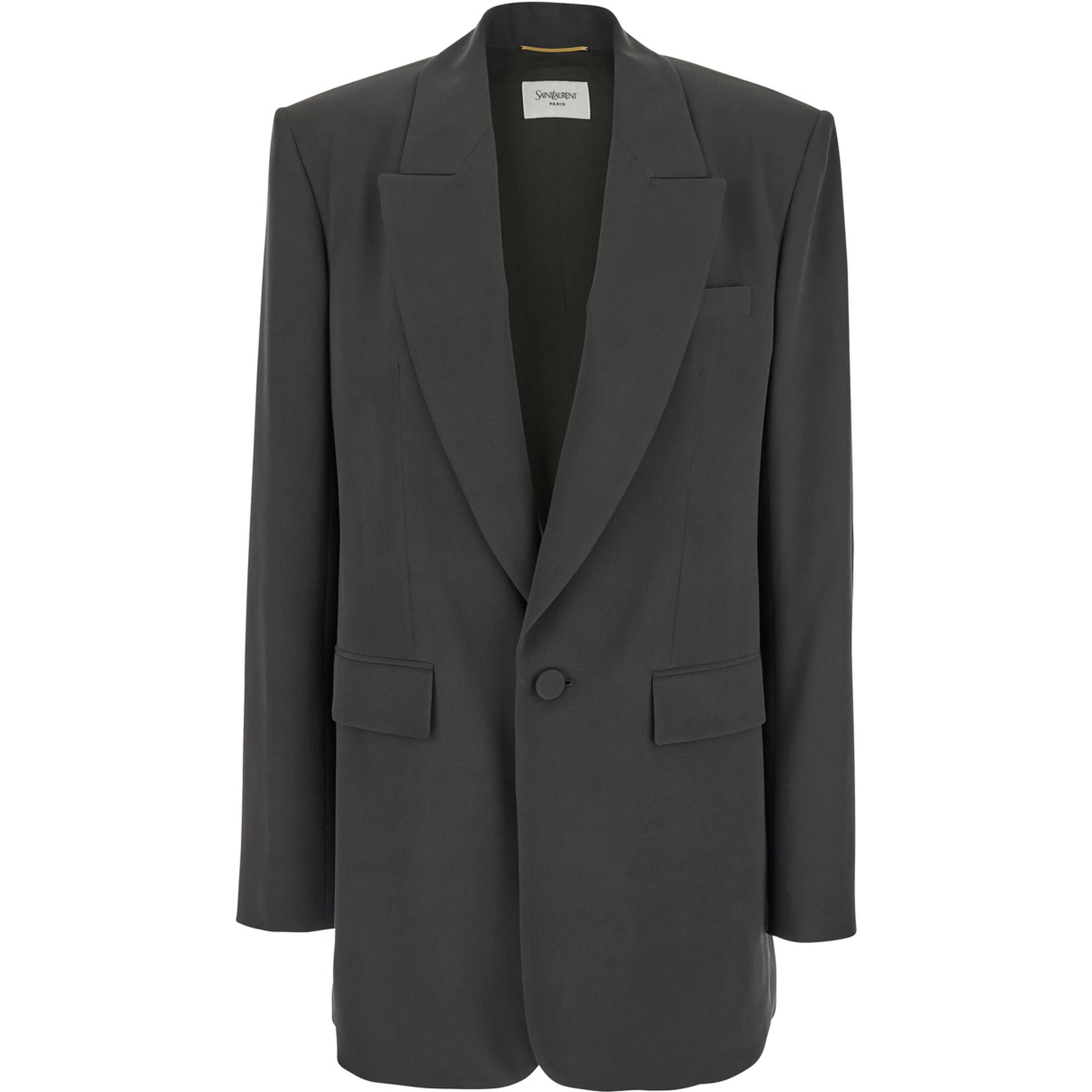 Grey Single-Breasted Jacket with Peak Revers in SIlk Woman