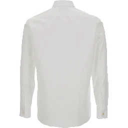 White Pointed Collar Long Sleeve Shirt in Cotton Man