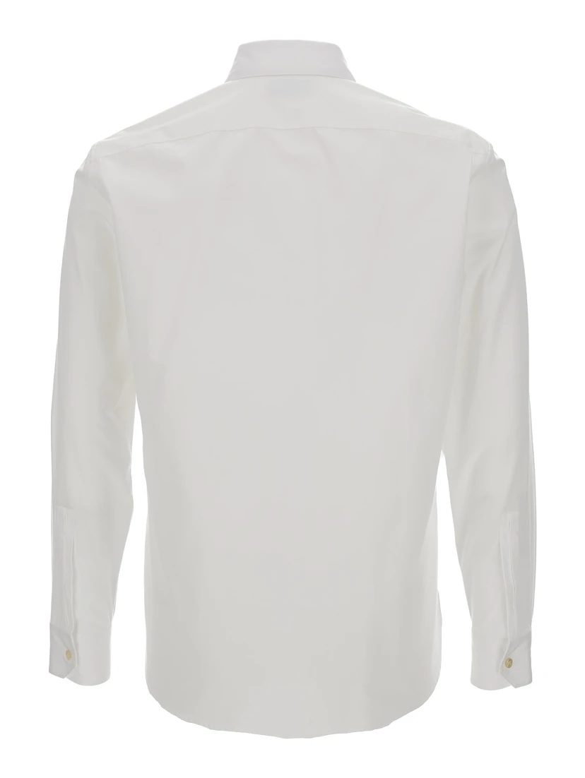 White Pointed Collar Long Sleeve Shirt in Cotton Man