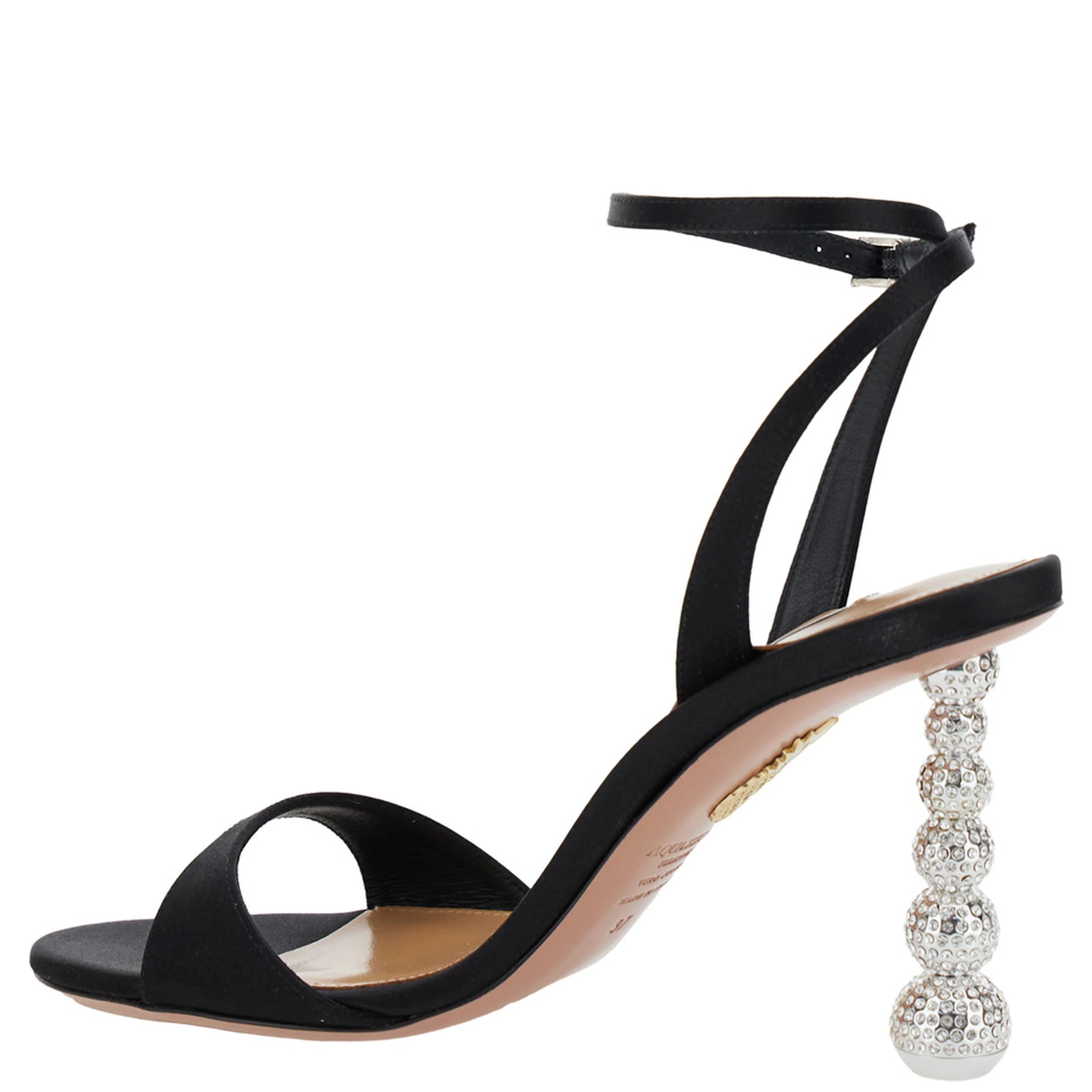 Yes Baby Black Strappy Sandals with Sculptural Heel in Satin Woman