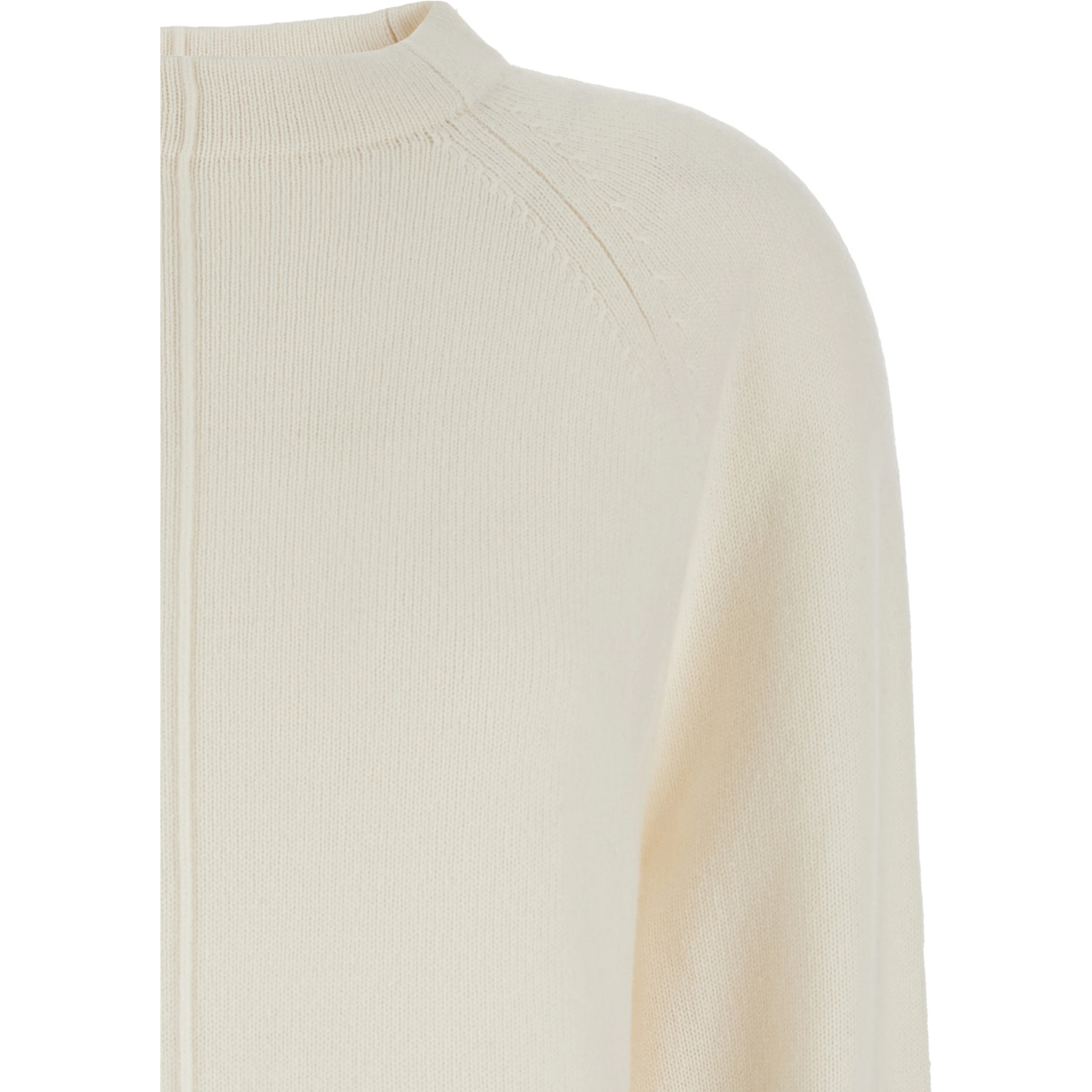 Toldim White Crewneck Sweater with Middle Stitch Detail in Cashmere Woman