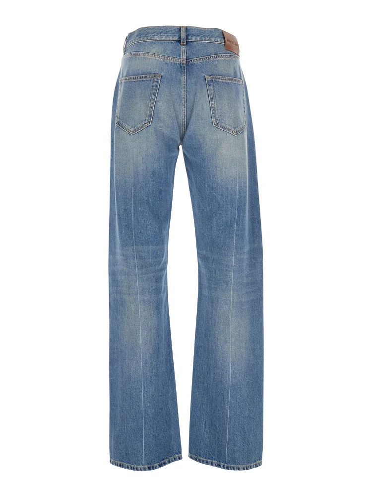 Blue High Waisted Jeans with Logo Detail on the Loop and Logo Patch on the Rear in Denim Man alternative