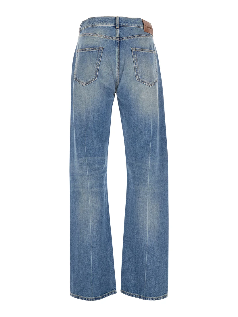 Blue High Waisted Jeans with Logo Detail on the Loop and Logo Patch on the Rear in Denim Man
