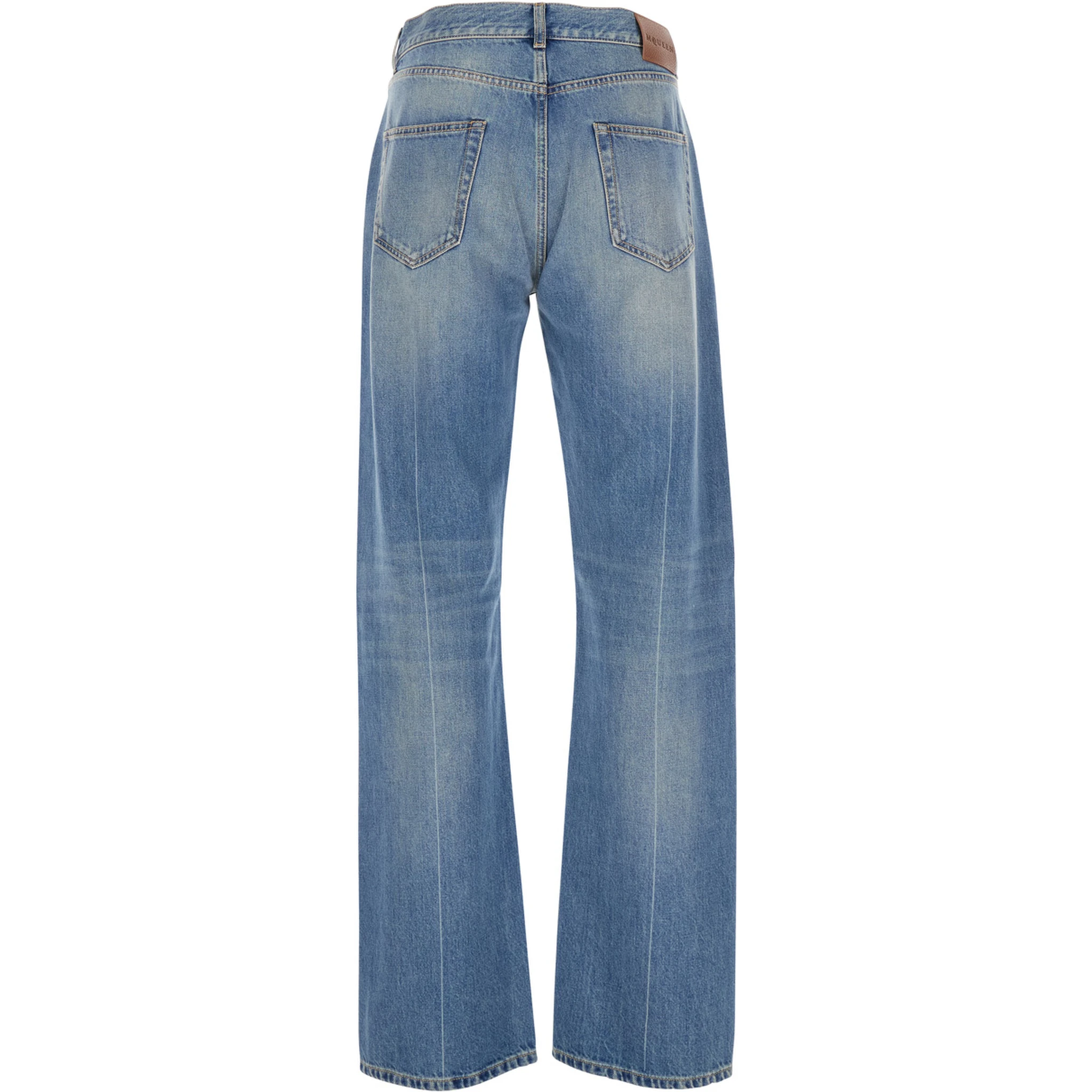 Blue High Waisted Jeans with Logo Detail on the Loop and Logo Patch on the Rear in Denim Man
