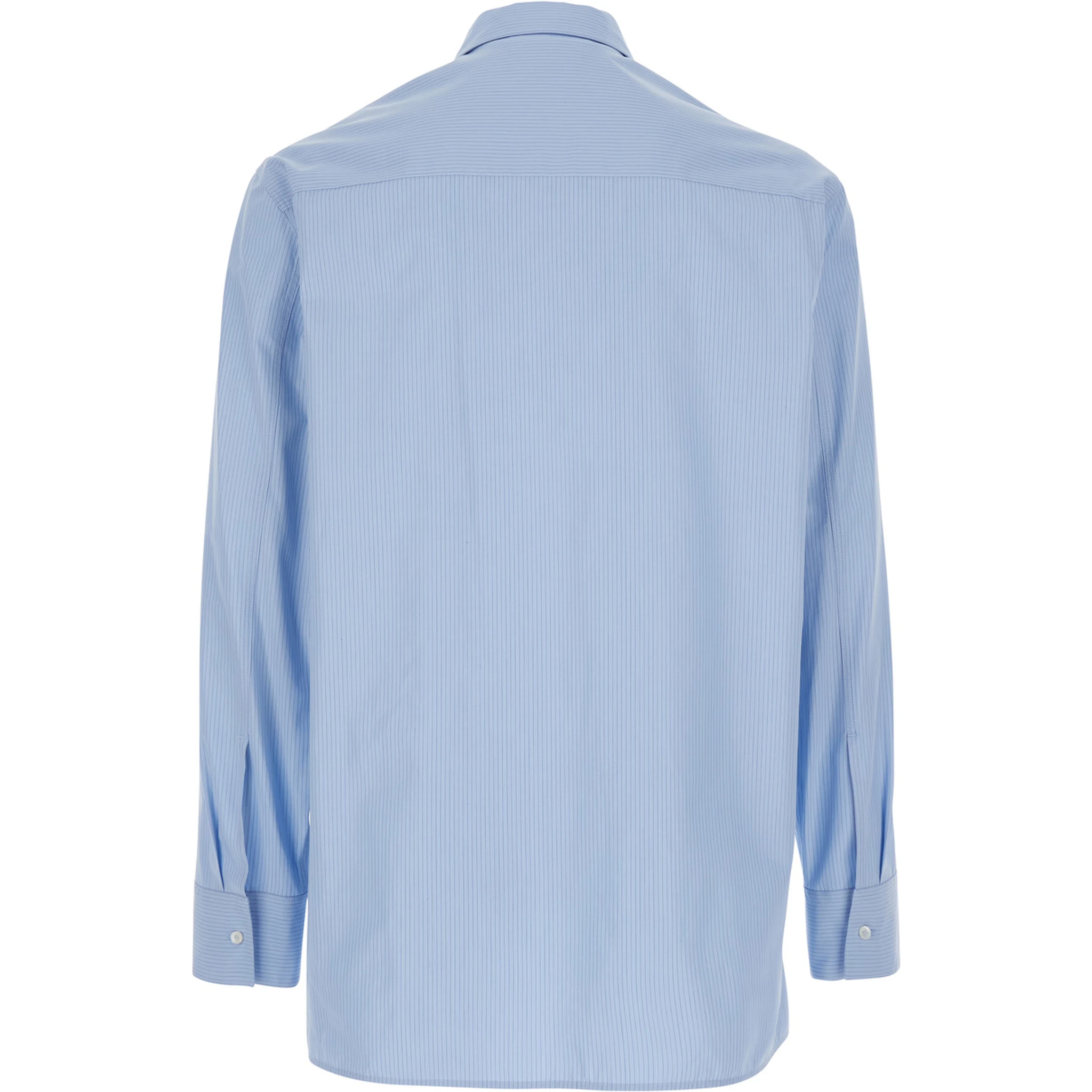 Light-Blue Pinstriped Shirt with Pointed Collar in Cotton Man