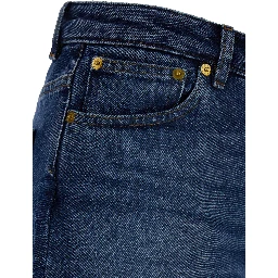 Elisabeth Blue Straight Jeans with Branded Button in Denim Woman