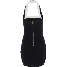 فستان أسود بياقة مربعة وأزرار مزخرفة من مزيج الفسكوز للنساء