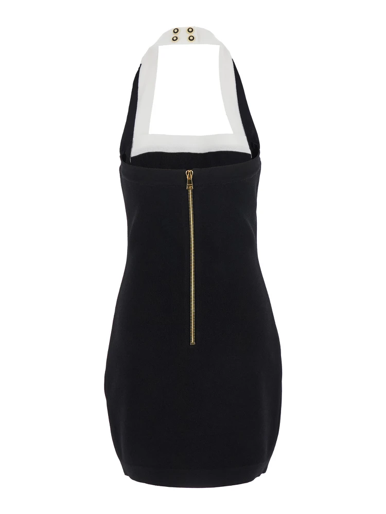 Black Dress with Square Neckline and Decorative Buttons in Viscose Blend Women alternative