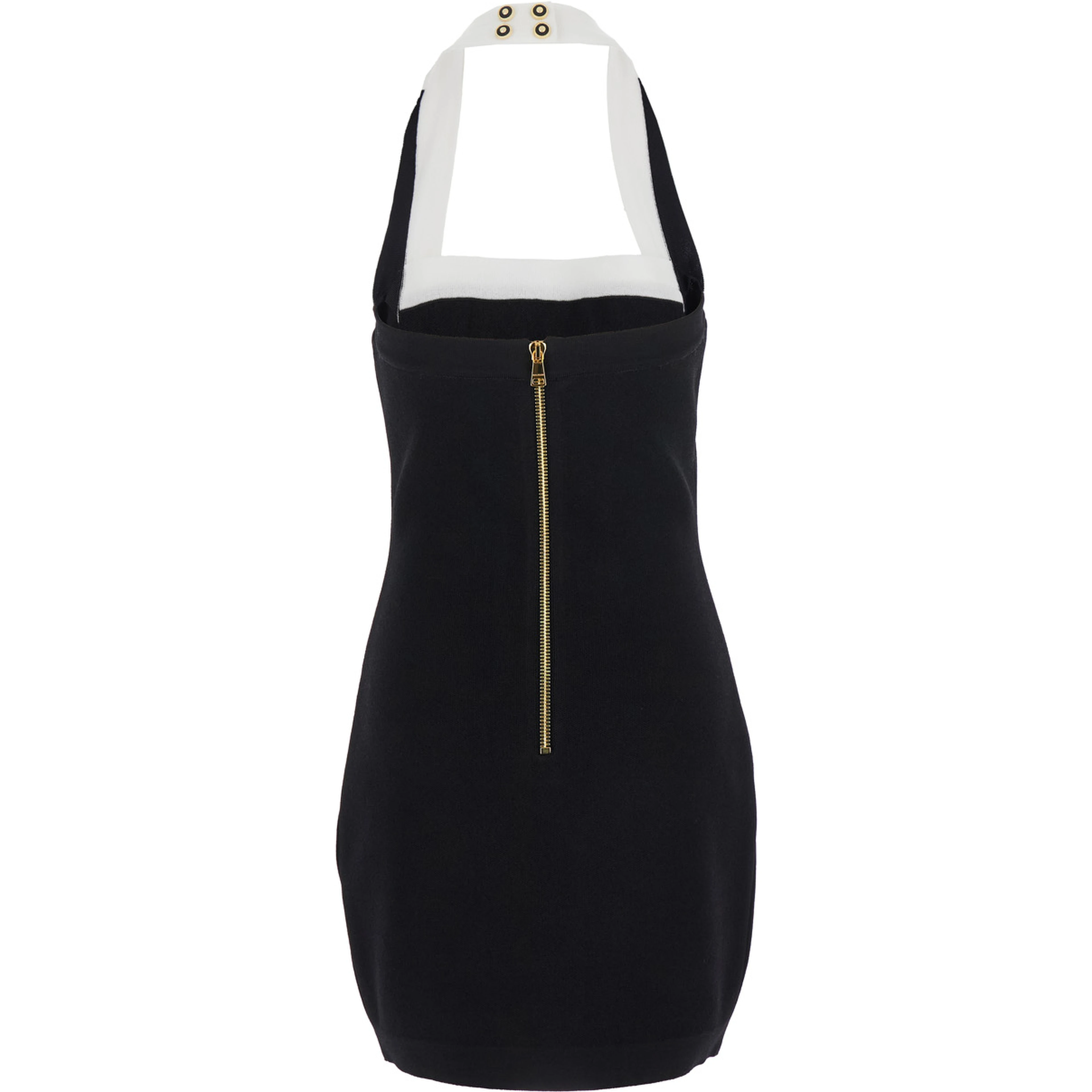Black Dress with Square Neckline and Decorative Buttons in Viscose Blend Women