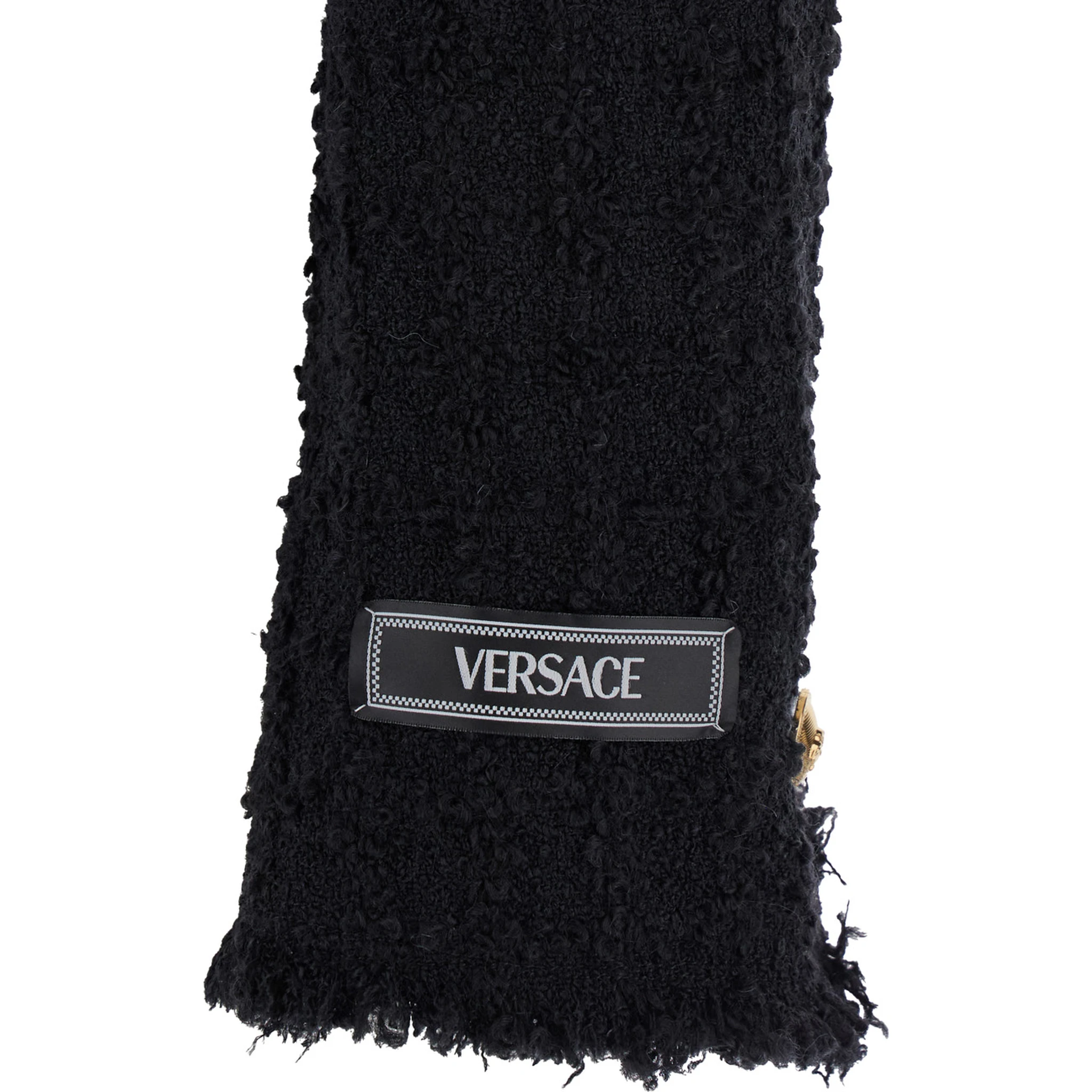 جاكيت قصير أسود بأزرار مرصعة بالجواهر من قماش التويد النسائي