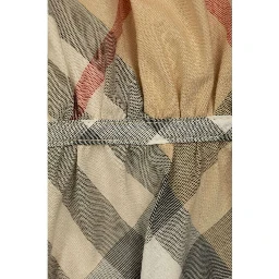 Beige Dress with Check Motif in Cotton Baby