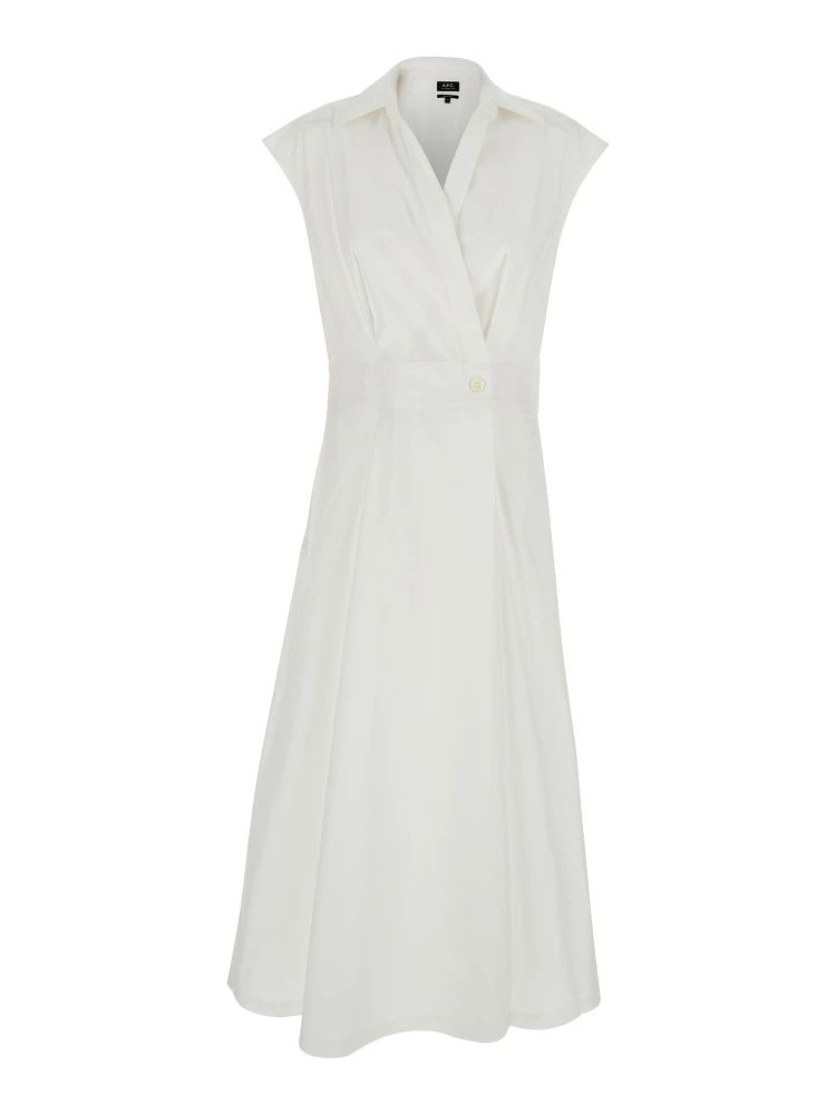 Athena White Sleeveless V-Neck Dress in Cotton Woman