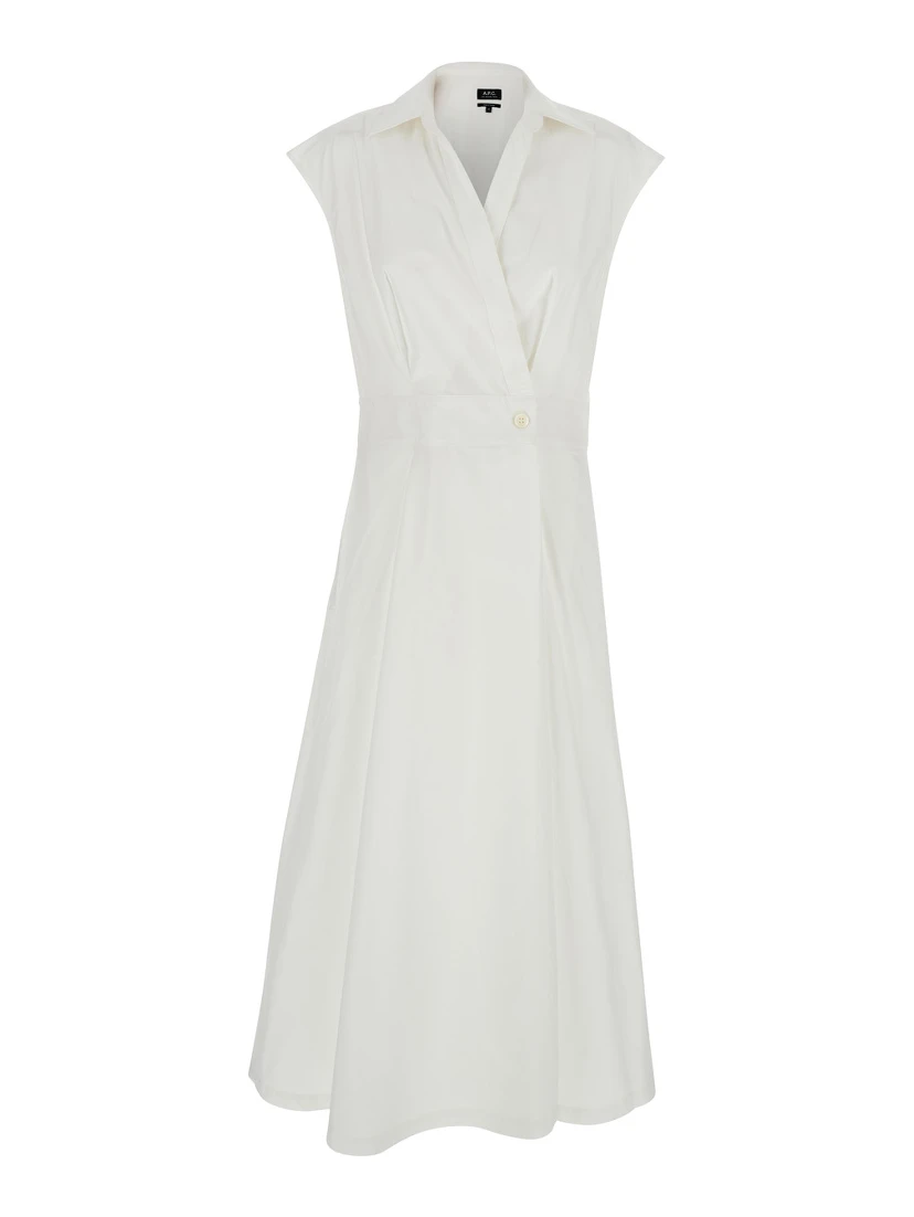 Athena White Sleeveless V-Neck Dress in Cotton Woman