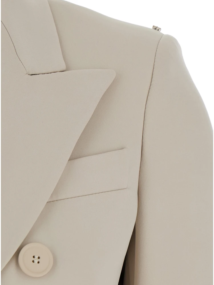 Frizzo Beige Double-Breasted Jacket with Peak Revers in Tech Fabric Stretch Woman alternative