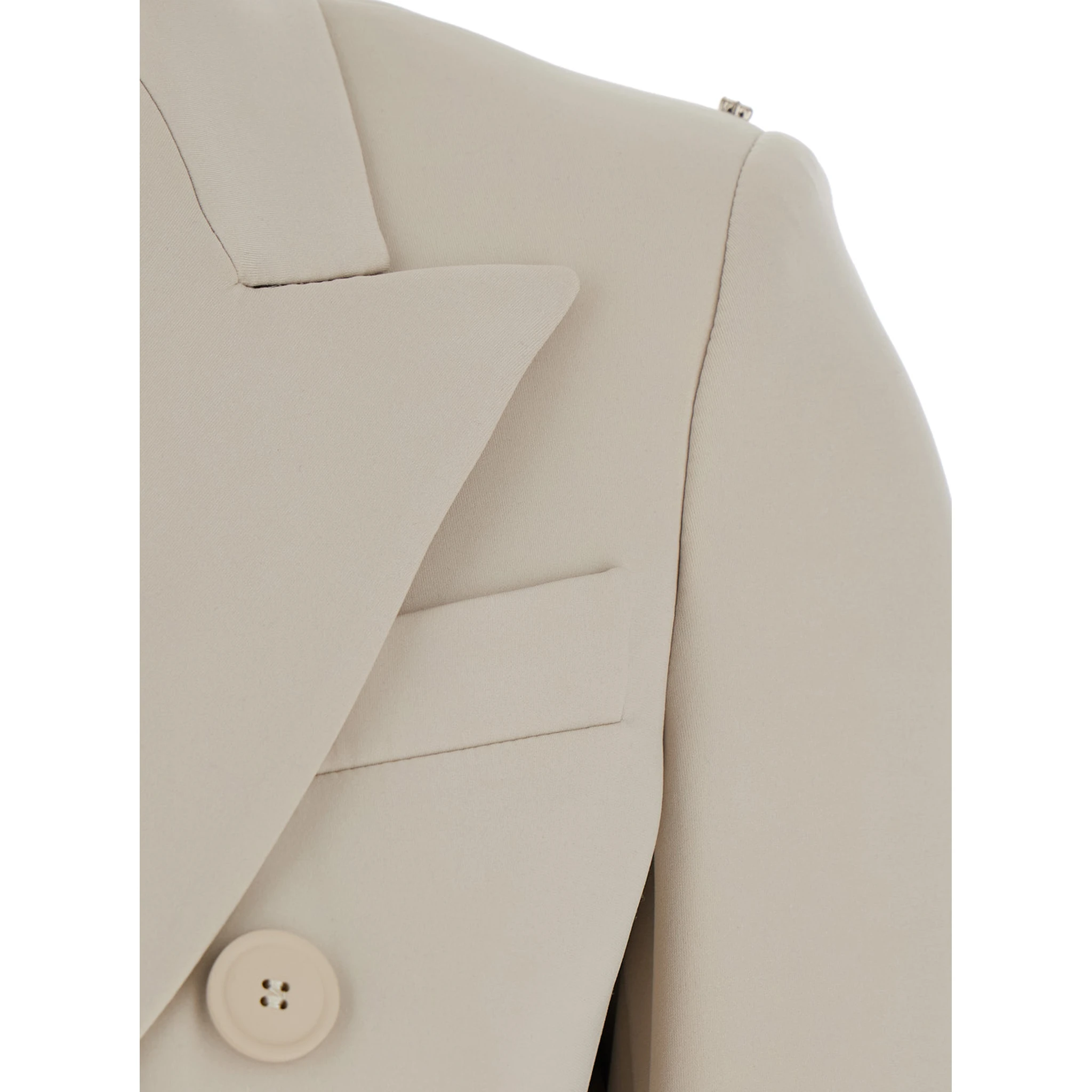 Frizzo Beige Double-Breasted Jacket with Peak Revers in Tech Fabric Stretch Woman