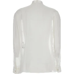 White Shirt with Pussy-Bow Collar in SIlk Woman