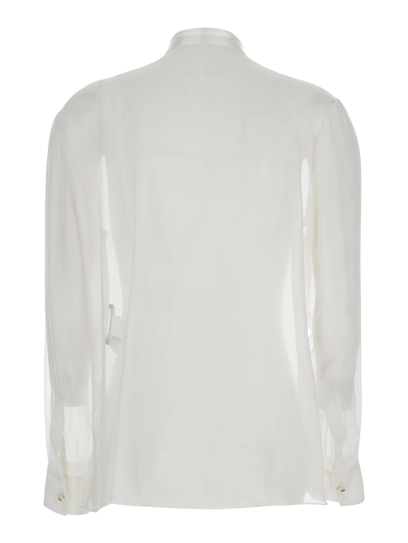 White Shirt with Pussy-Bow Collar in SIlk Woman