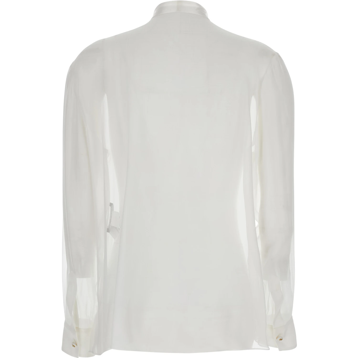 White Shirt with Pussy-Bow Collar in SIlk Woman