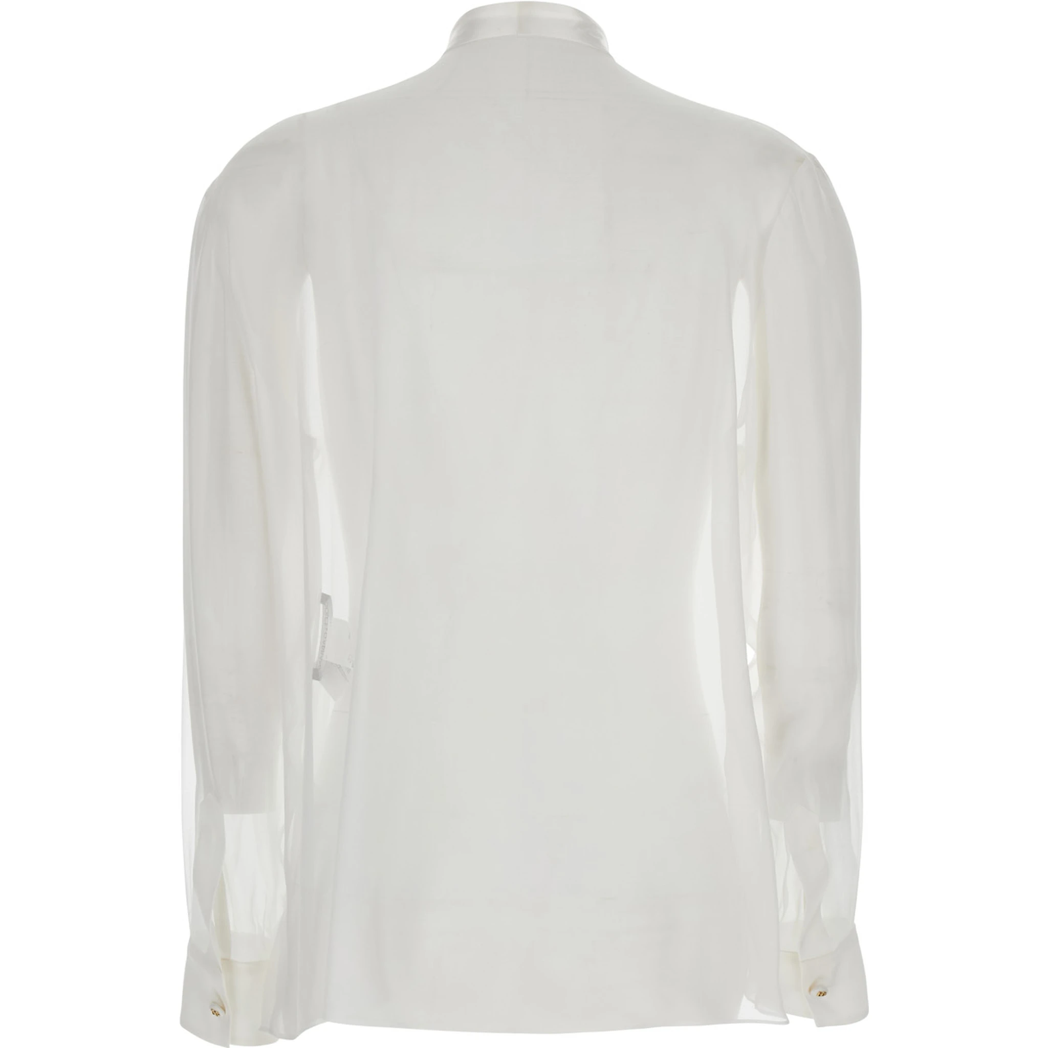 White Shirt with Pussy-Bow Collar in SIlk Woman