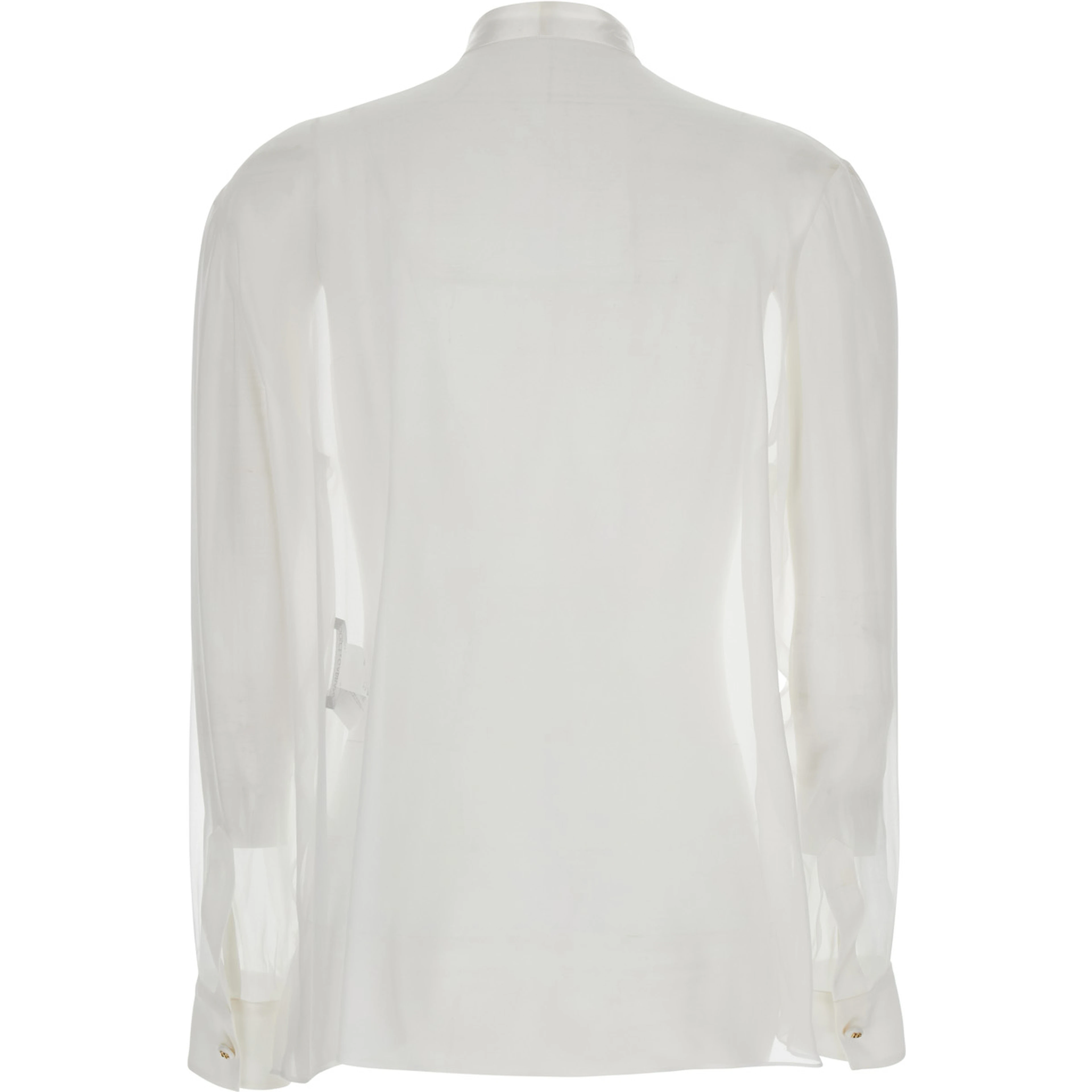 White Shirt with Pussy-Bow Collar in SIlk Woman
