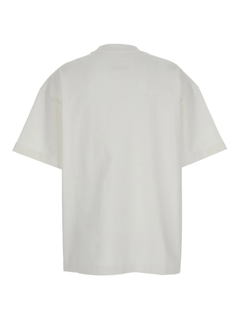 White Crewneck T-Shirt with Tonal Logo Print on the Front in Cotton Woman