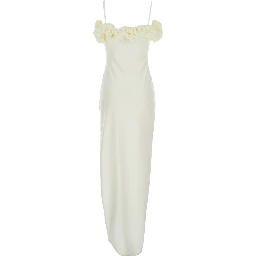 White Sleeveless Long Dress with Ruched Detail and Asymmetric Hem in Tech Fabric Stretch Woman