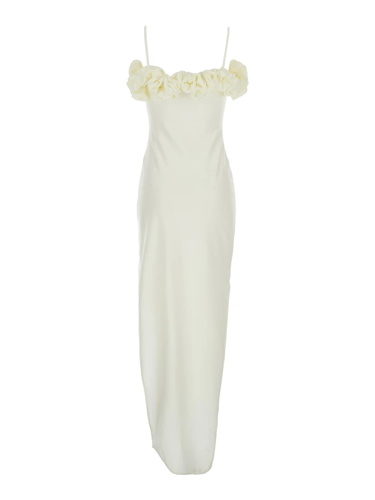 White Sleeveless Long Dress with Ruched Detail and Asymmetric Hem in Tech Fabric Stretch Woman alternative