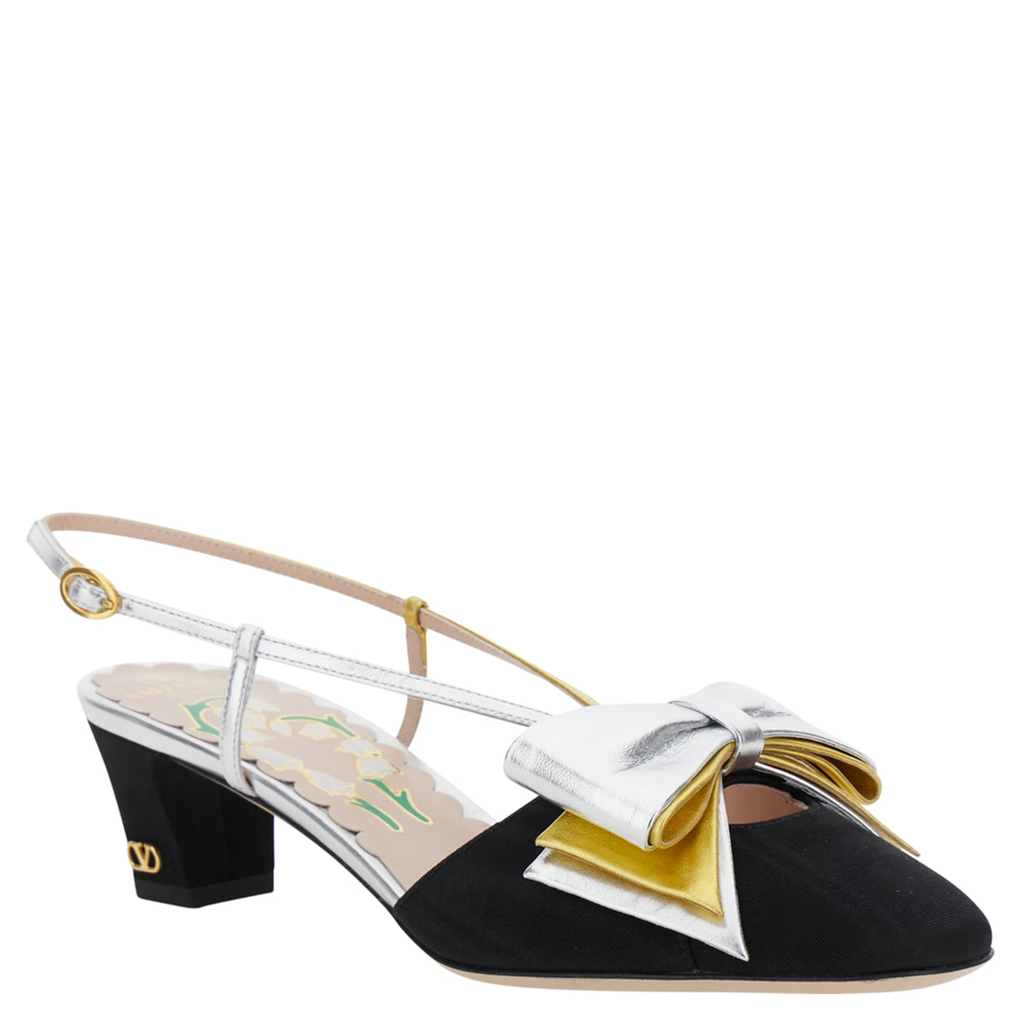 Black Slingback Décolleté with Oversized Bow on the Front in Leather and Viscose Blend Woman