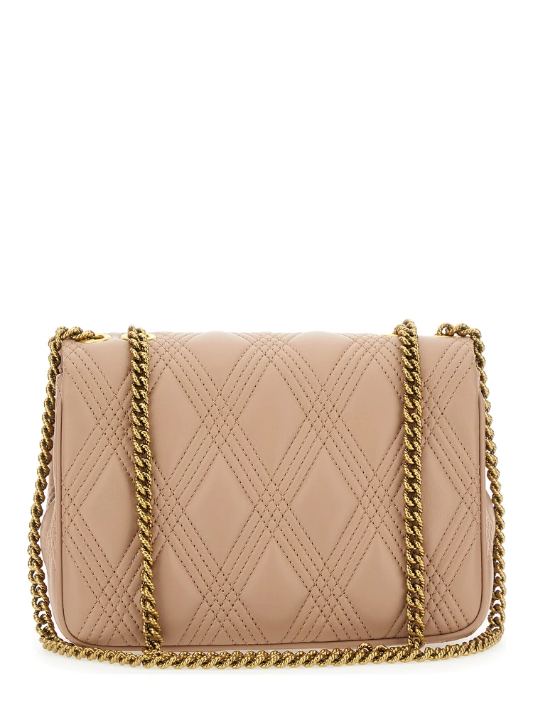 Quiltie 67 Pink Shoulder Bag with VLogo Metallic Plate on the Front in Quilted Leather Woman alternative