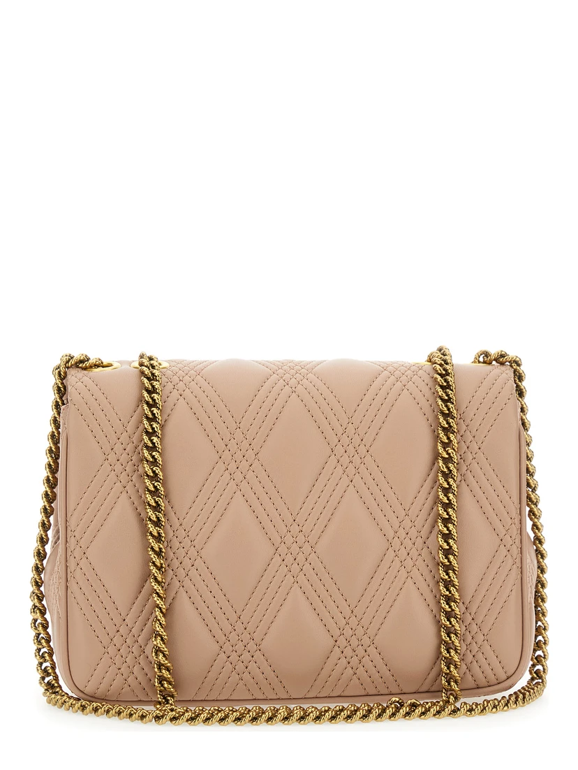 Quiltie 67 Pink Shoulder Bag with VLogo Metallic Plate on the Front in Quilted Leather Woman