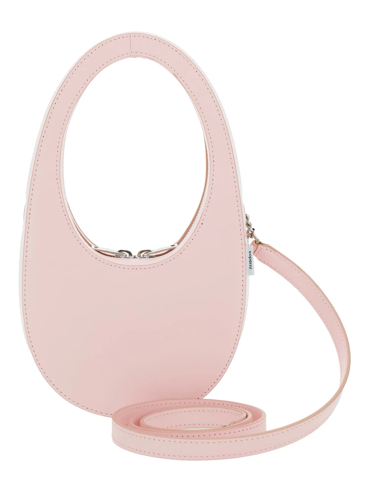 Mini Swipe Pink Crossbody Bag with Embossed Logo and Removable Shoulder Strap in Leather Woman alternative