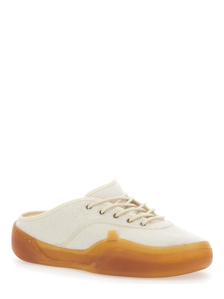 Low Skate Mule White Low Top Sneakers with Contrasting Sole in Cotton Man alternative