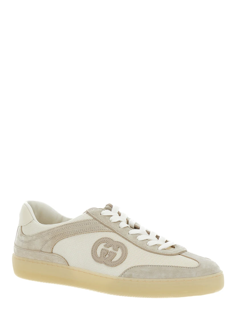 G74 Beige Low Top Sneakers with Logo Patch on the Side and Logo Lettering on the Tongue in Suede Man