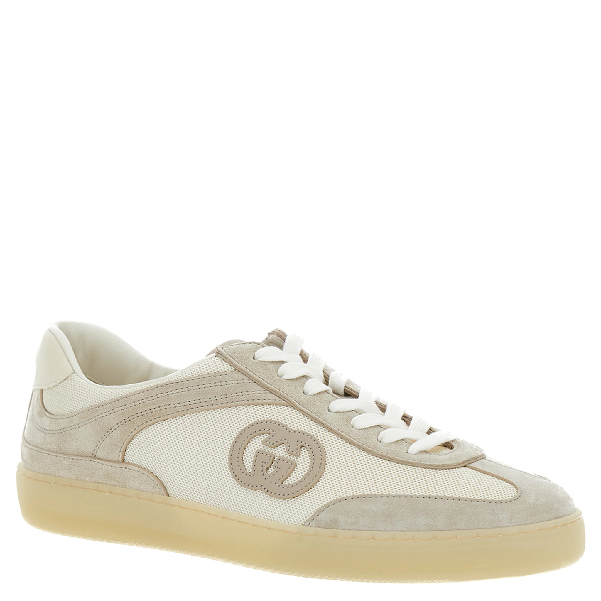 G74 Beige Low Top Sneakers with Logo Patch on the Side and Logo Lettering on the Tongue in Suede Man