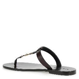 Cassandre Brown Flat Sandals with a T-Strap in Leather Woman