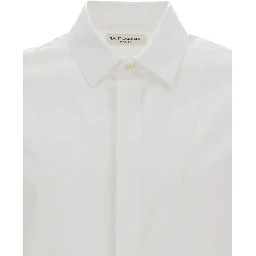 White Pointed Collar Long Sleeve Shirt in Cotton Man