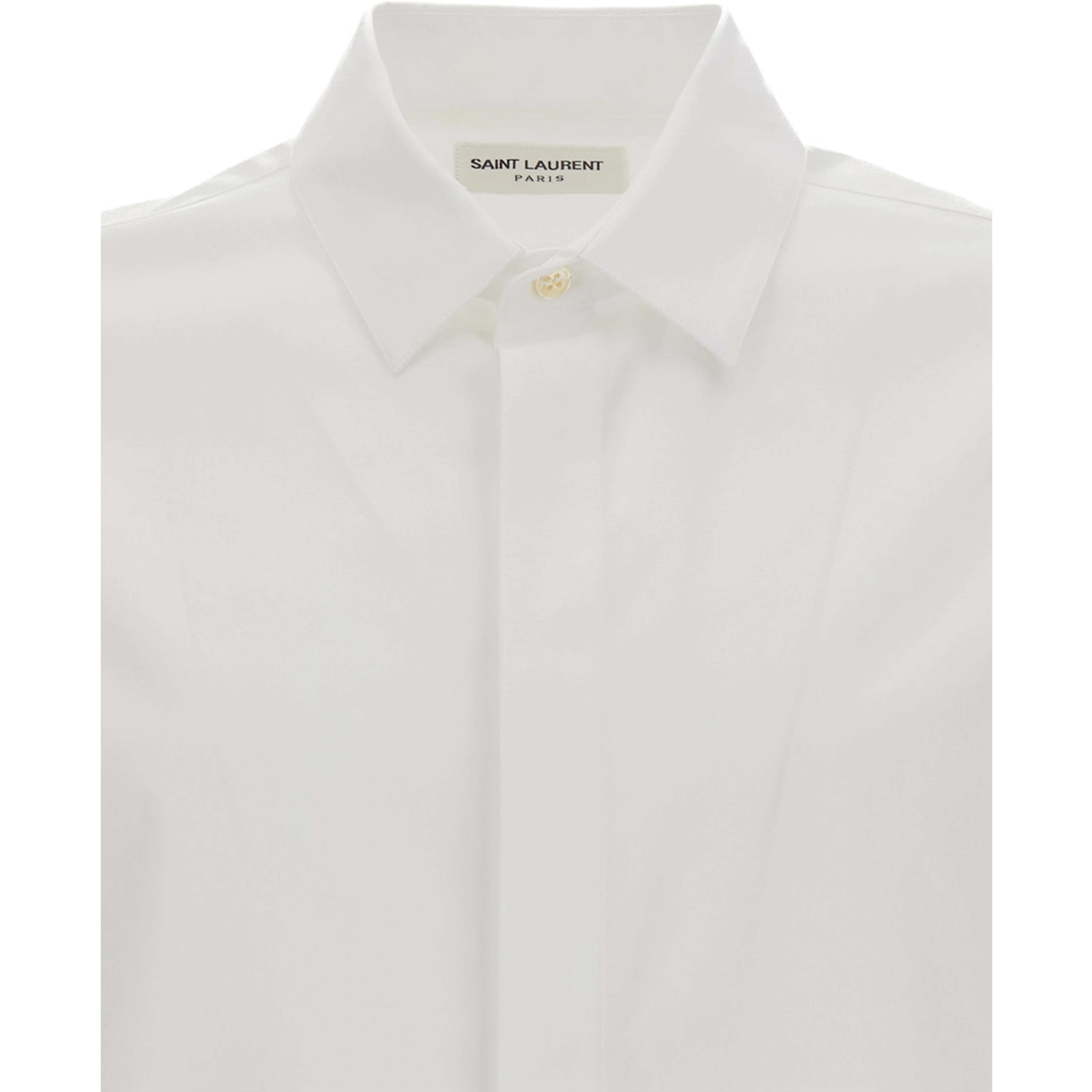 White Pointed Collar Long Sleeve Shirt in Cotton Man
