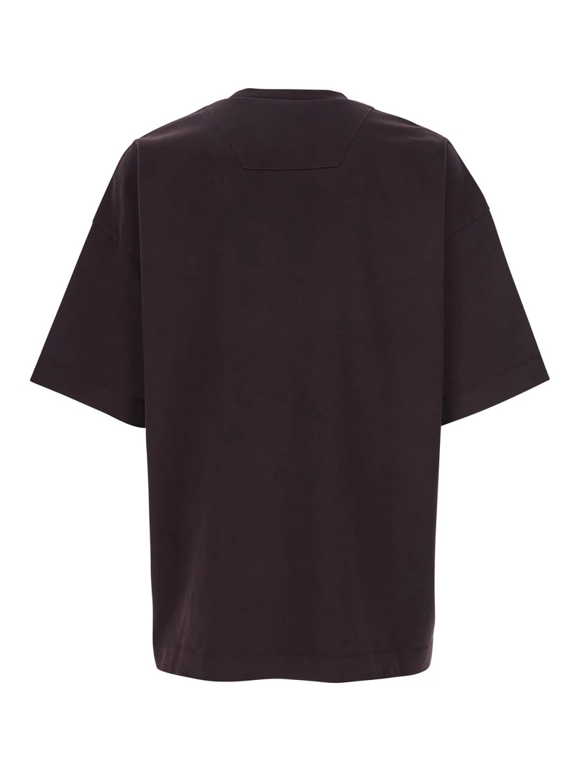 Bordeaux T-Shirt with Logo Embroidered on the Front and Print on the Back in Cotton Man