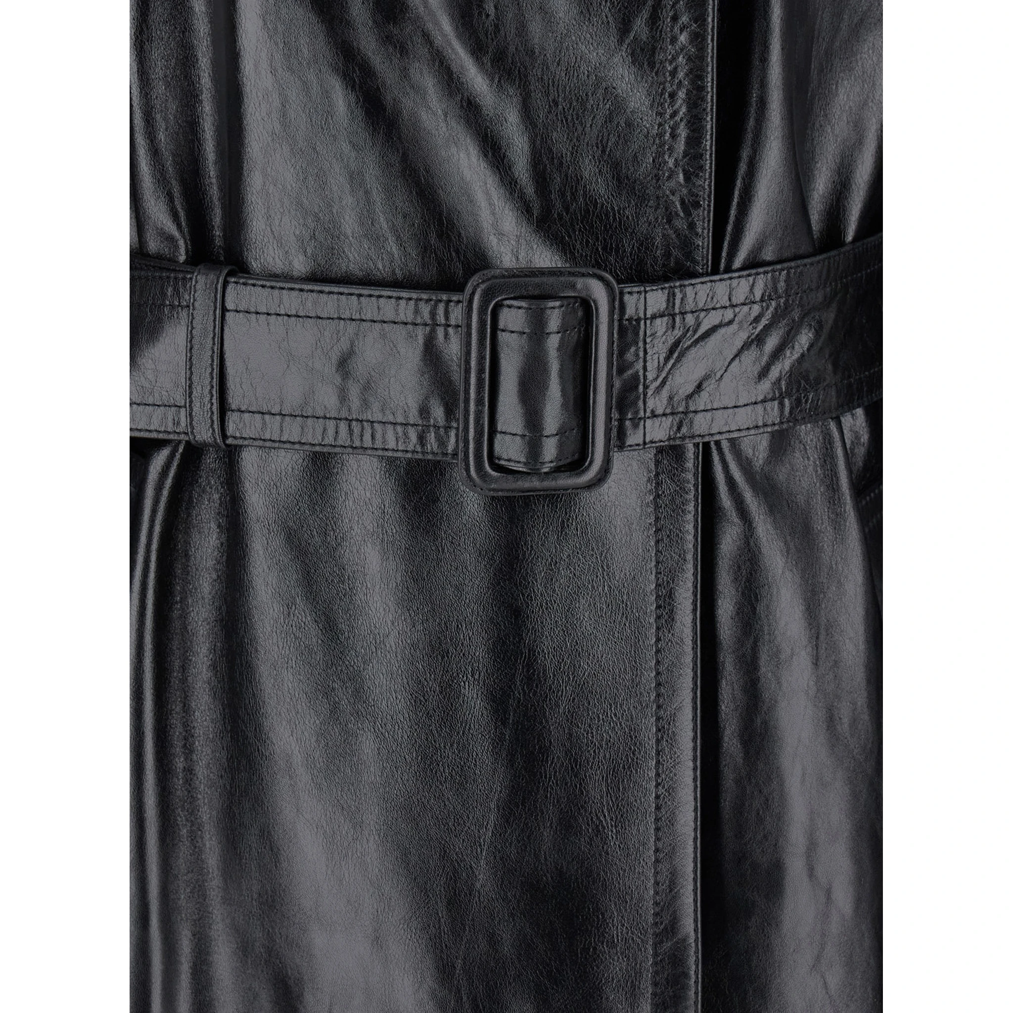 Alfeo Black Trench with Waist Belt in Leather Woman