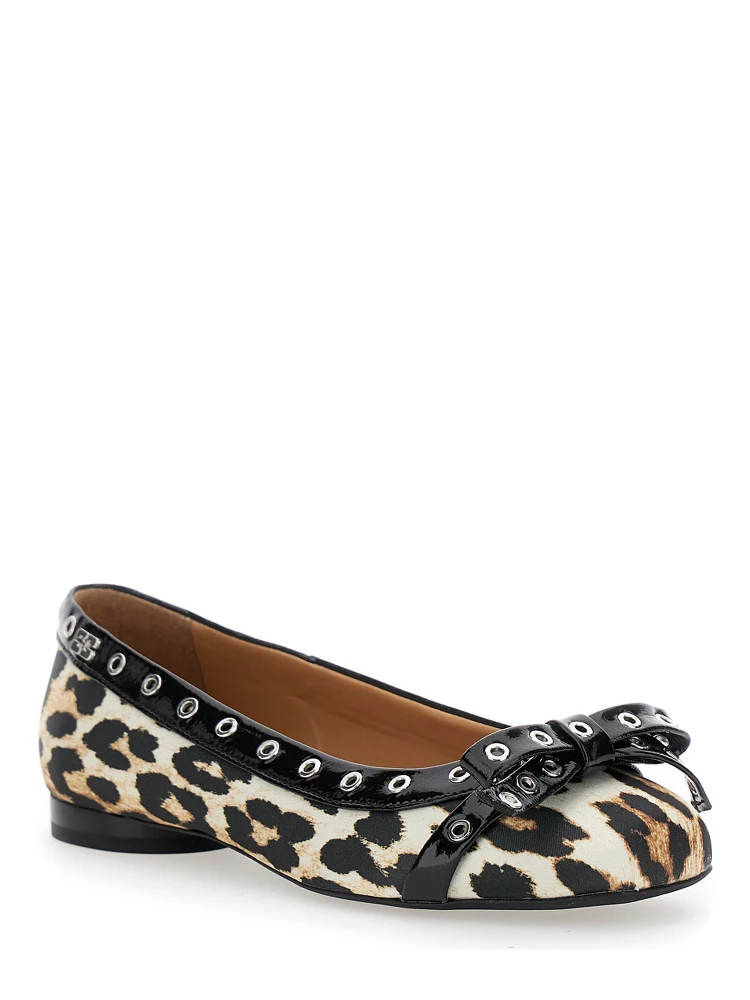 Multicolor Ballet Flats with Eyelets and All-Over Leopard Print in Satin Woman alternative