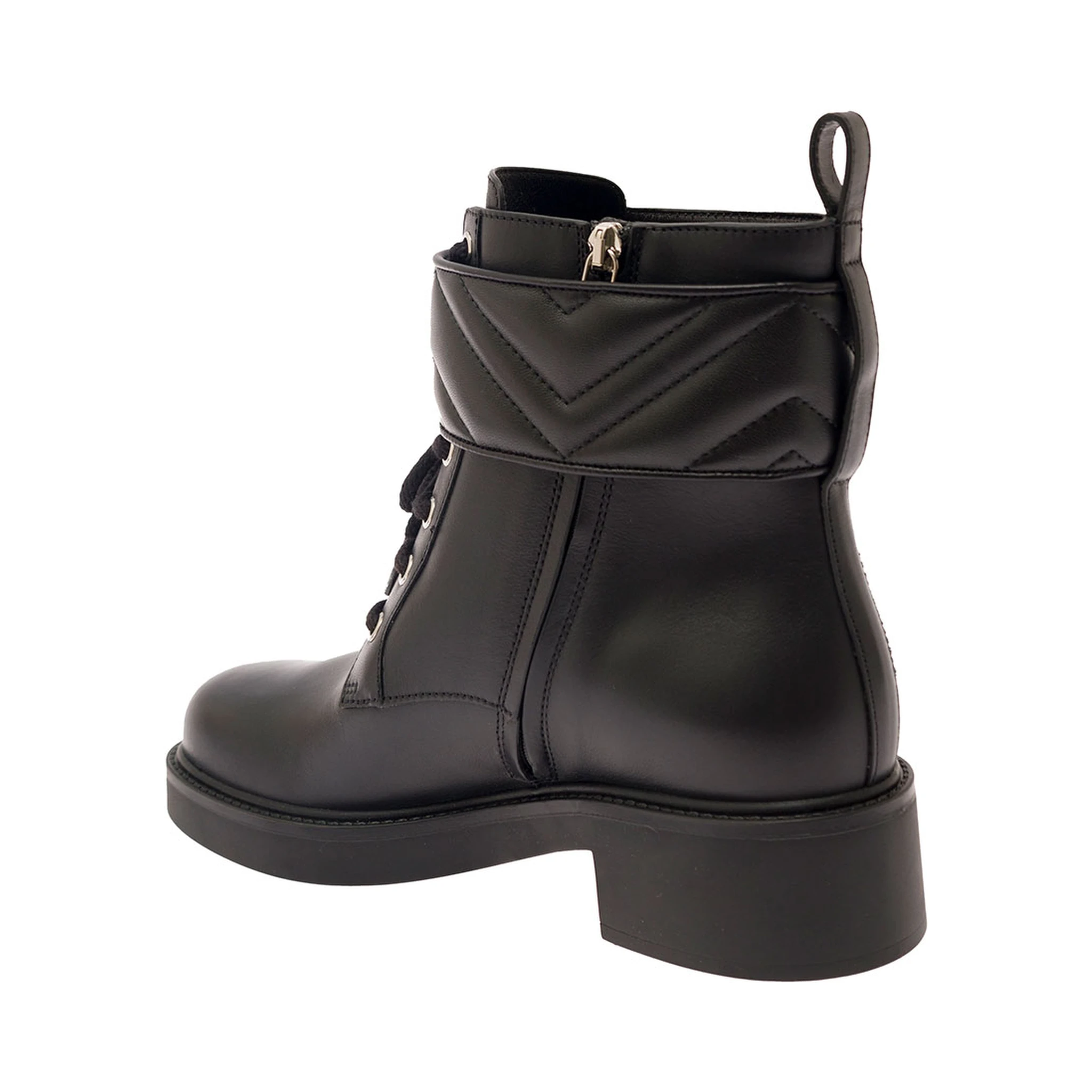 Black Ankle Boot with Double G and Textured Hardware in Leather Woman