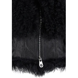 Black Sheepskin Coat with Leather Details in Fur Woman
